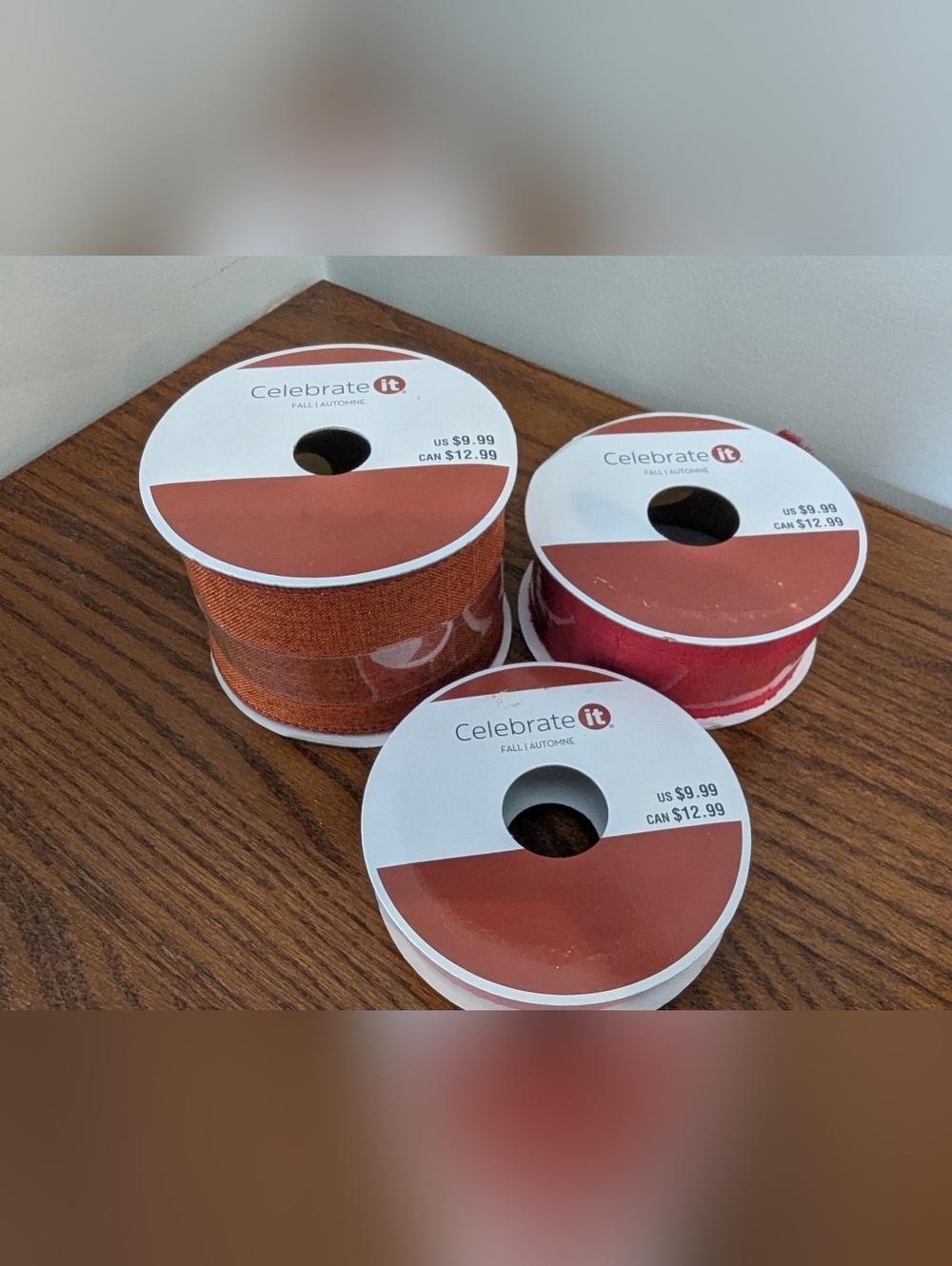 Celebrate It Fall Ribbon Wired Ribbon, Art Ribbon, Craft Ribbon 1 Orange & 2 Red